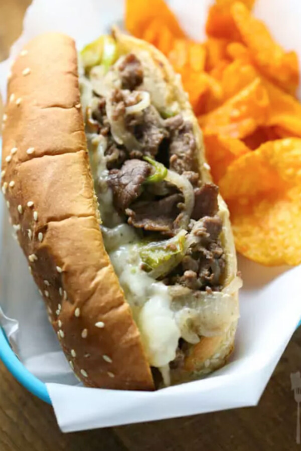 Cheesesteak Sub Sandwich with chips