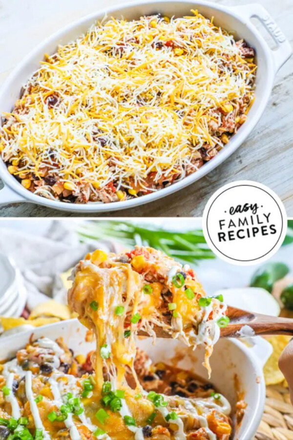 Mexican Chicken Casserole, unbaked and baked