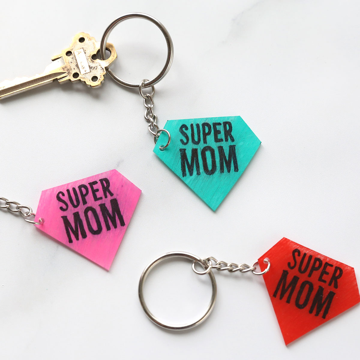 Super mom shrinky dink keychains