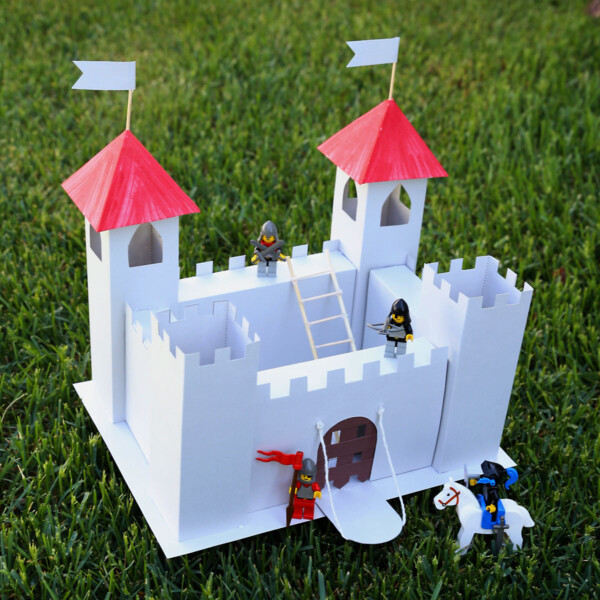 Learn how to make a play castle from cardstock or cardboard with this free printable castle template.