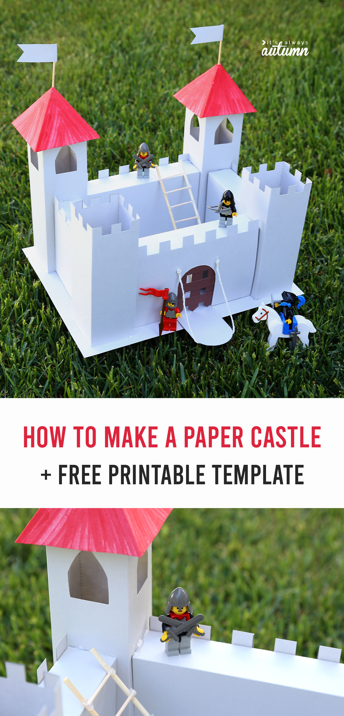 Learn how to make a play castle from cardstock or cardboard with this free printable castle template.