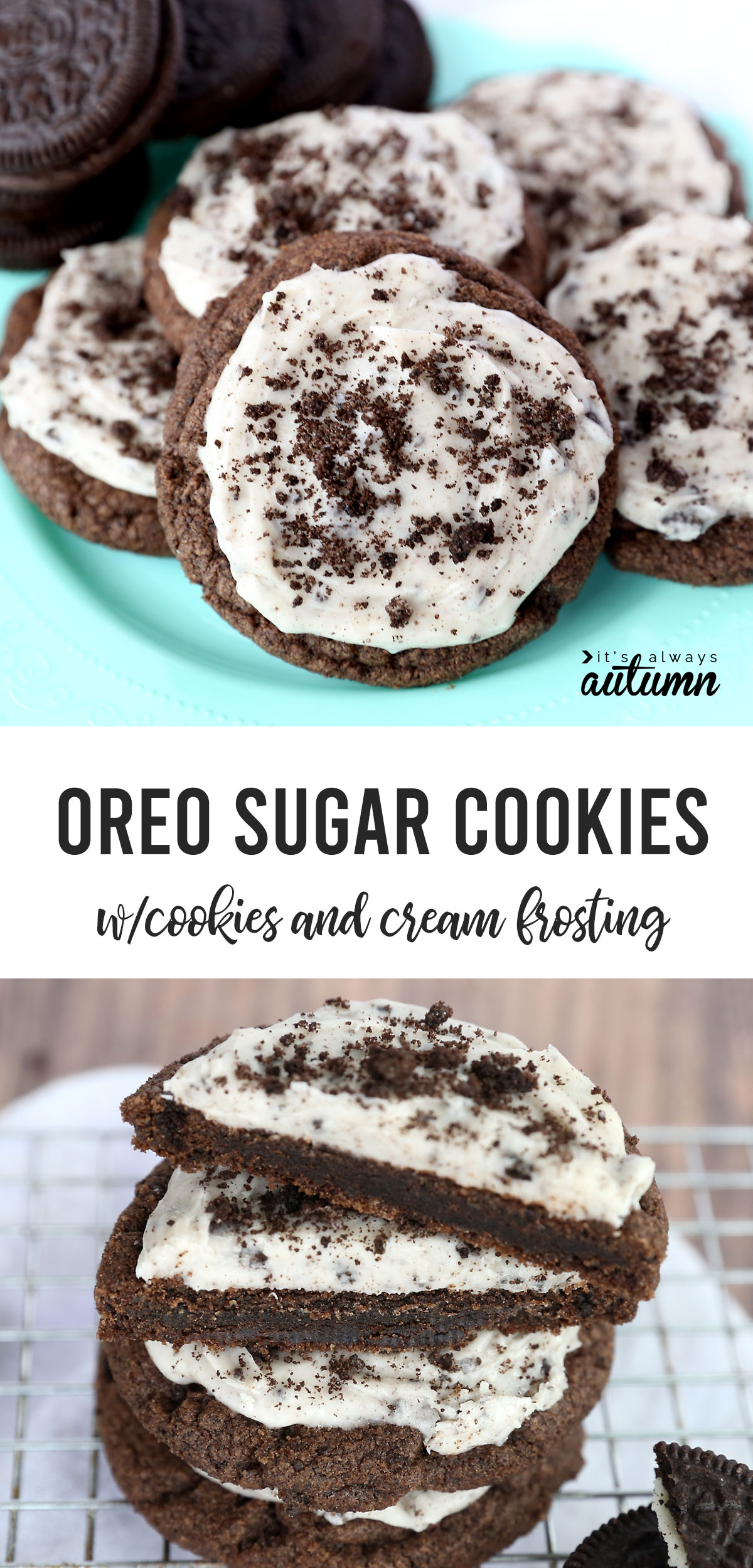 Oreo sugar cookies with cookies and cream frosting