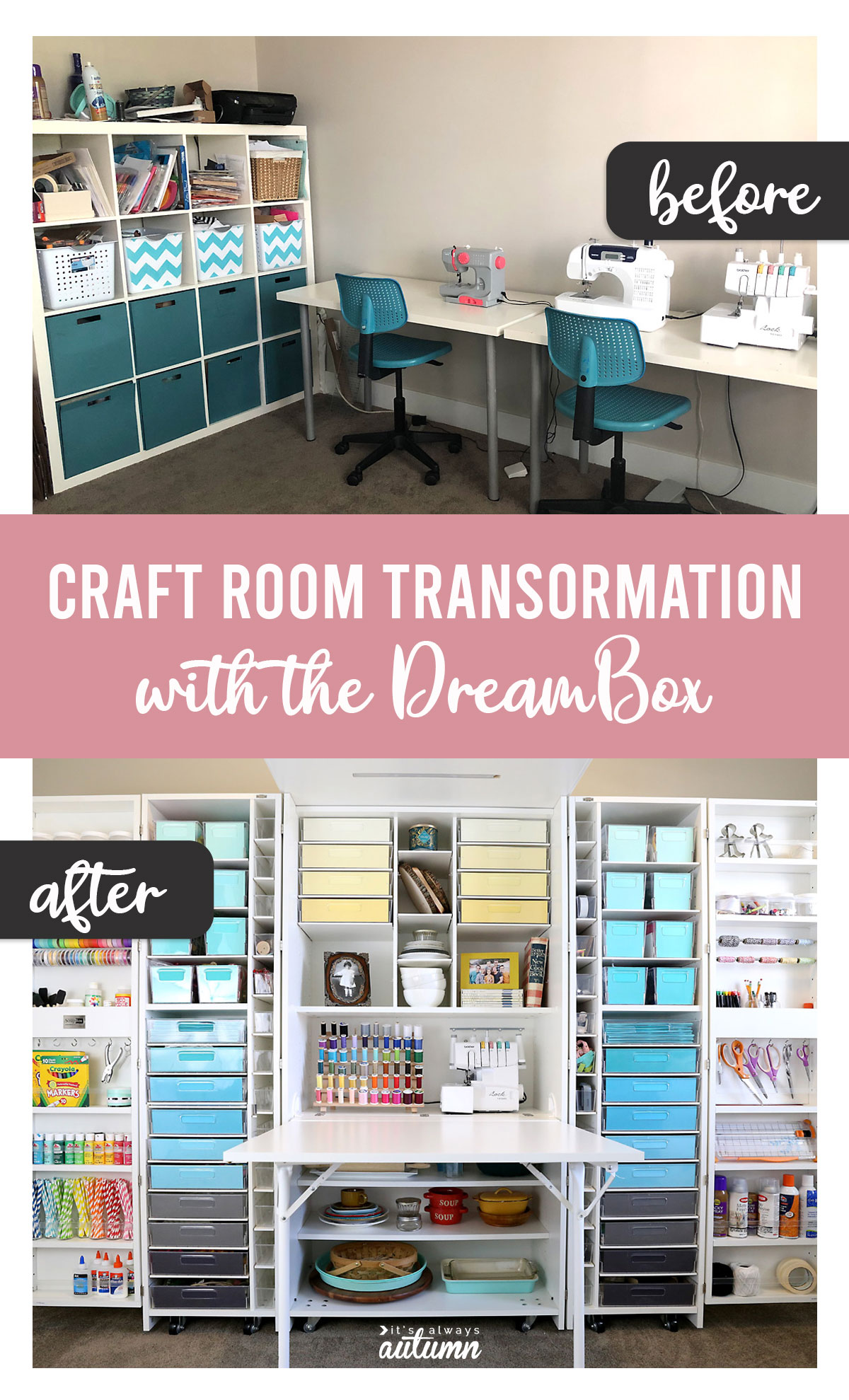 The DreamBox craft room organization + storage system BEFORE and AFTER