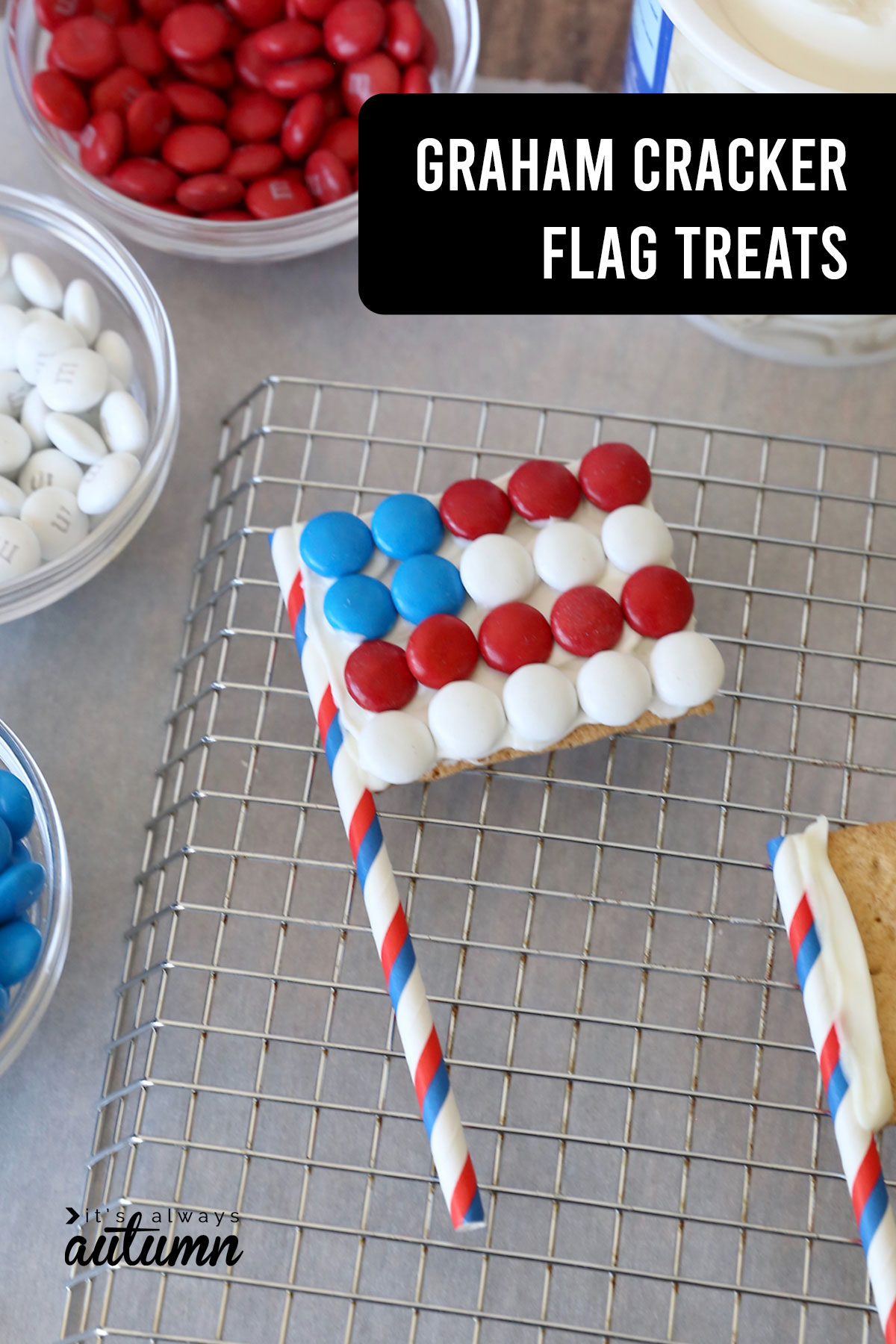 Graham cracker flags are an easy 4th of July treat that kids can make!