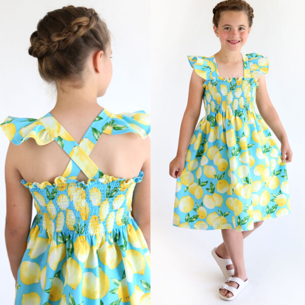 A girl in a DIY smocked sundress