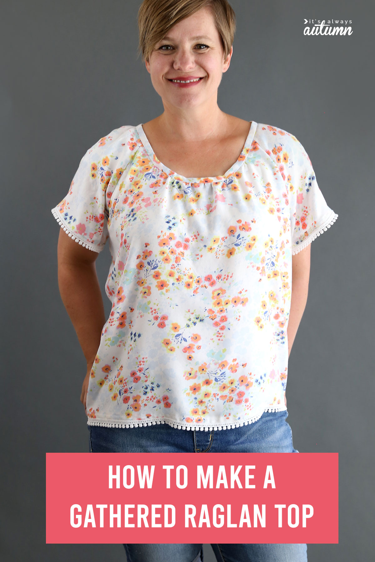 Learn how to sew a pretty gathered raglan blouse with this sewing tutorial and pattern