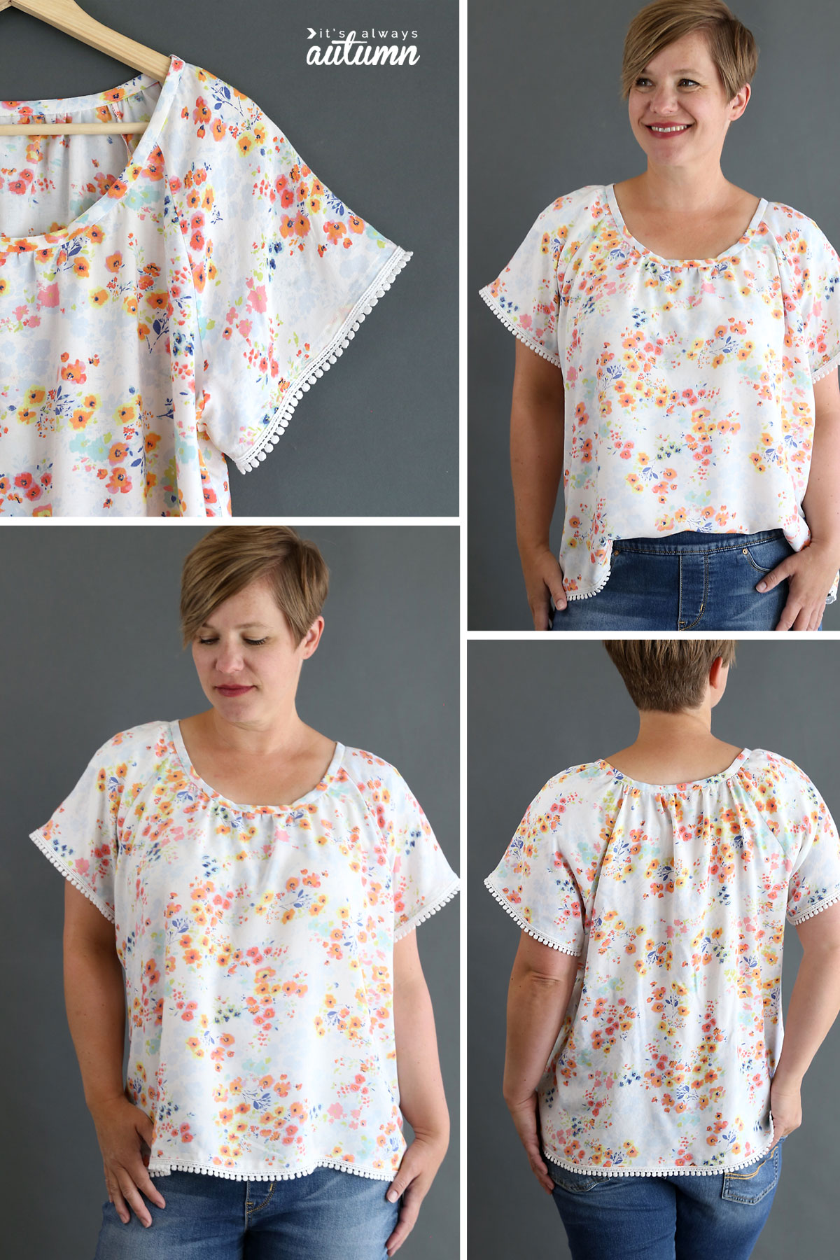 Learn how to sew a pretty gathered raglan blouse with this sewing tutorial and pattern
