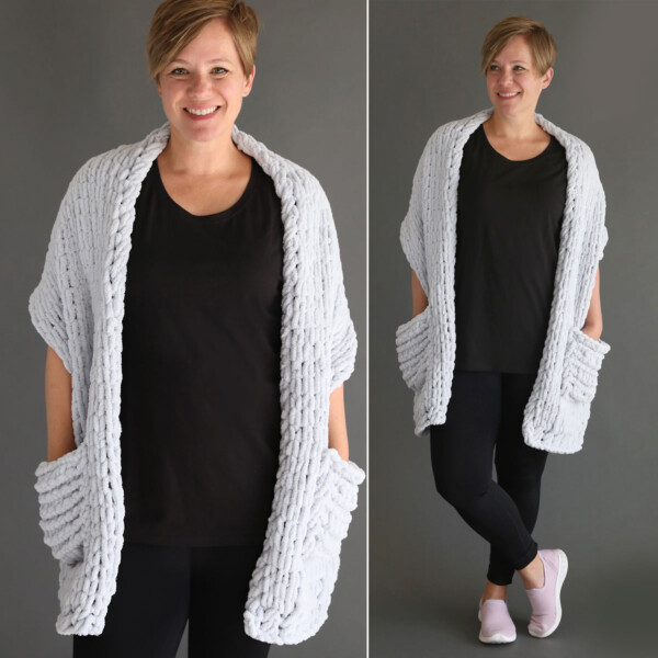 Light grey wrap shawl with pockets