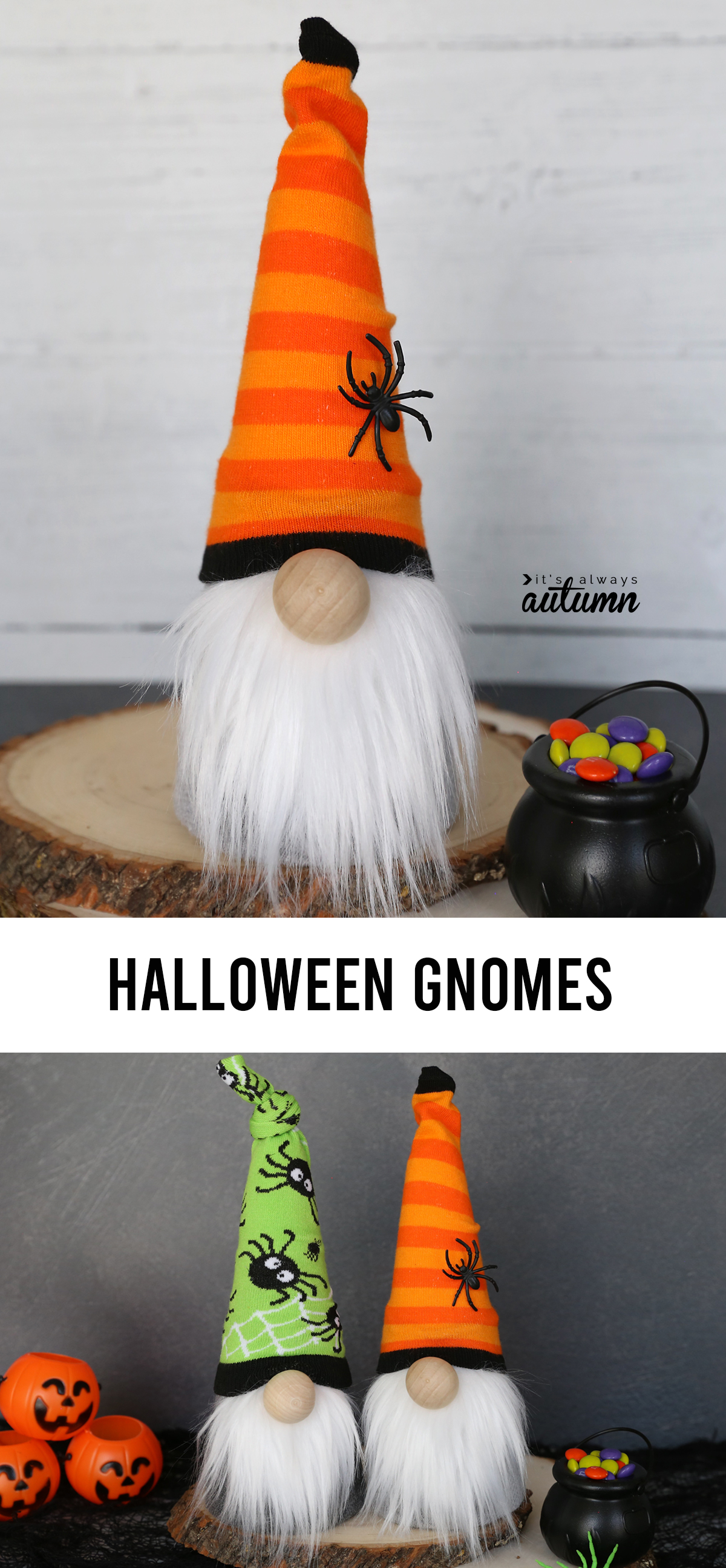 Halloween sock gnomes are made from a cute pair of socks and a craft cone.