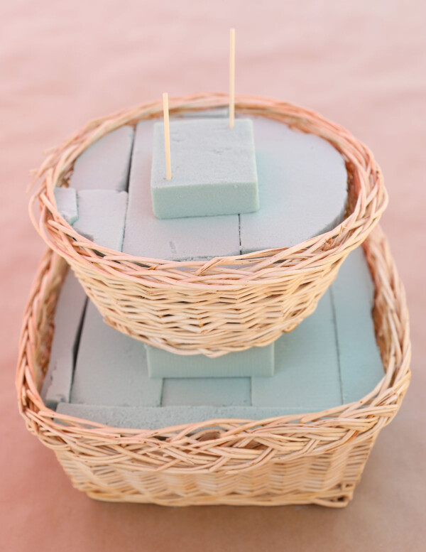 Medium basket stacked on top of large basket