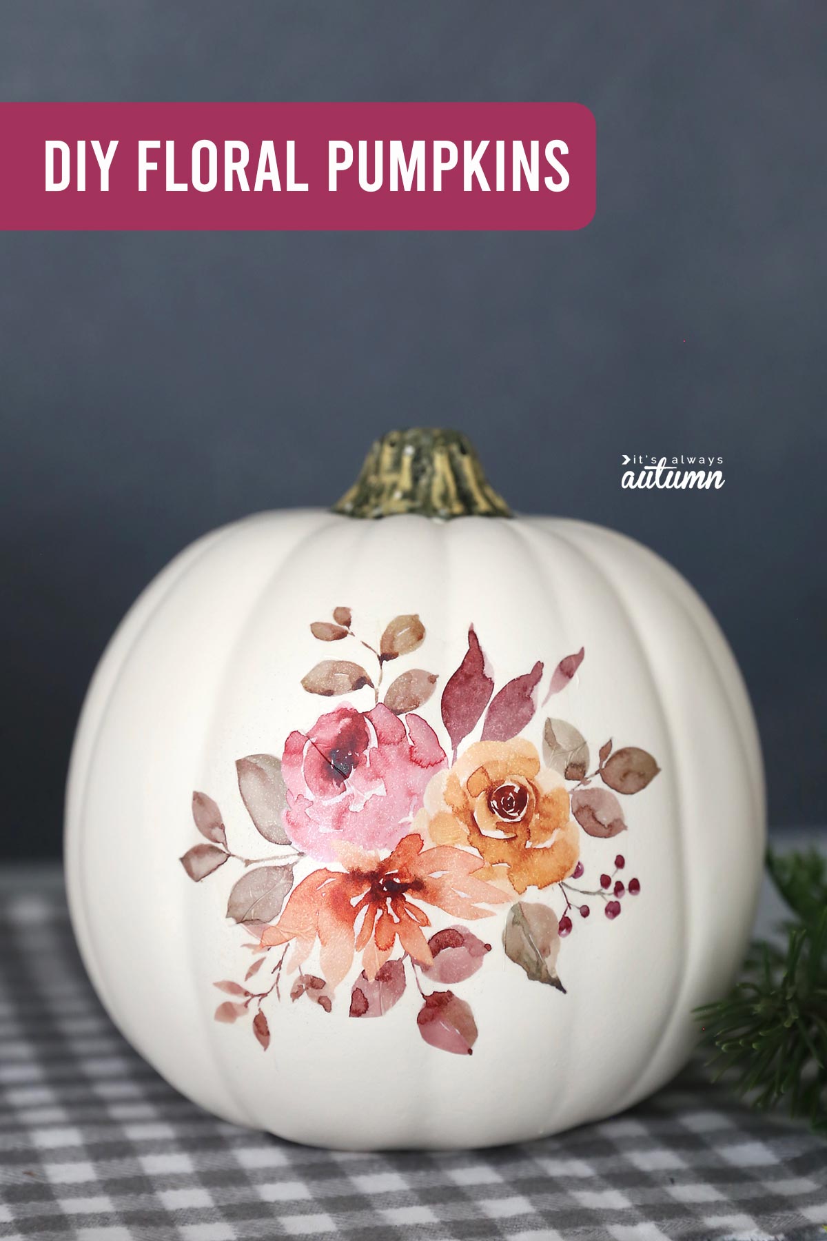 This pretty floral pumpkin is easy to make in 15 minutes using temporary tattoo paper!