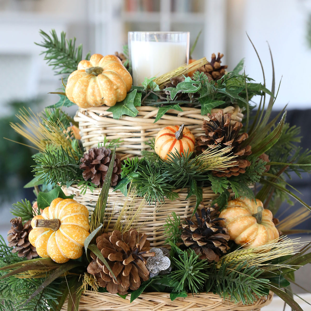 DIY Fall Basket Centerpiece with Candle
