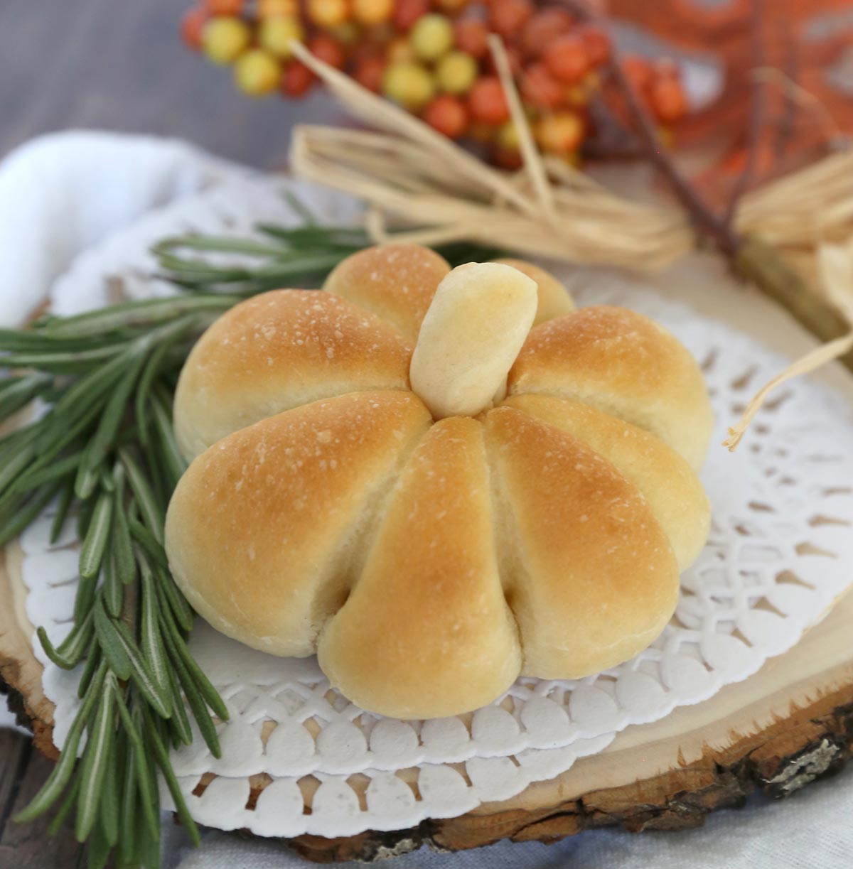 Adorable dinner roll shaped like a pumpkin