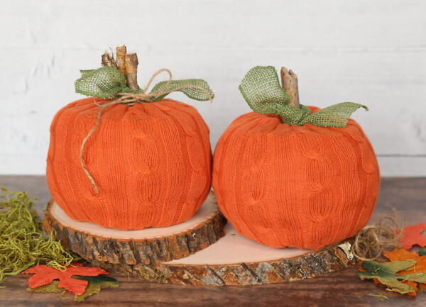 Toilet paper pumpkins made from a sweater