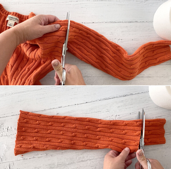 Cut the sleeves from a sweater
