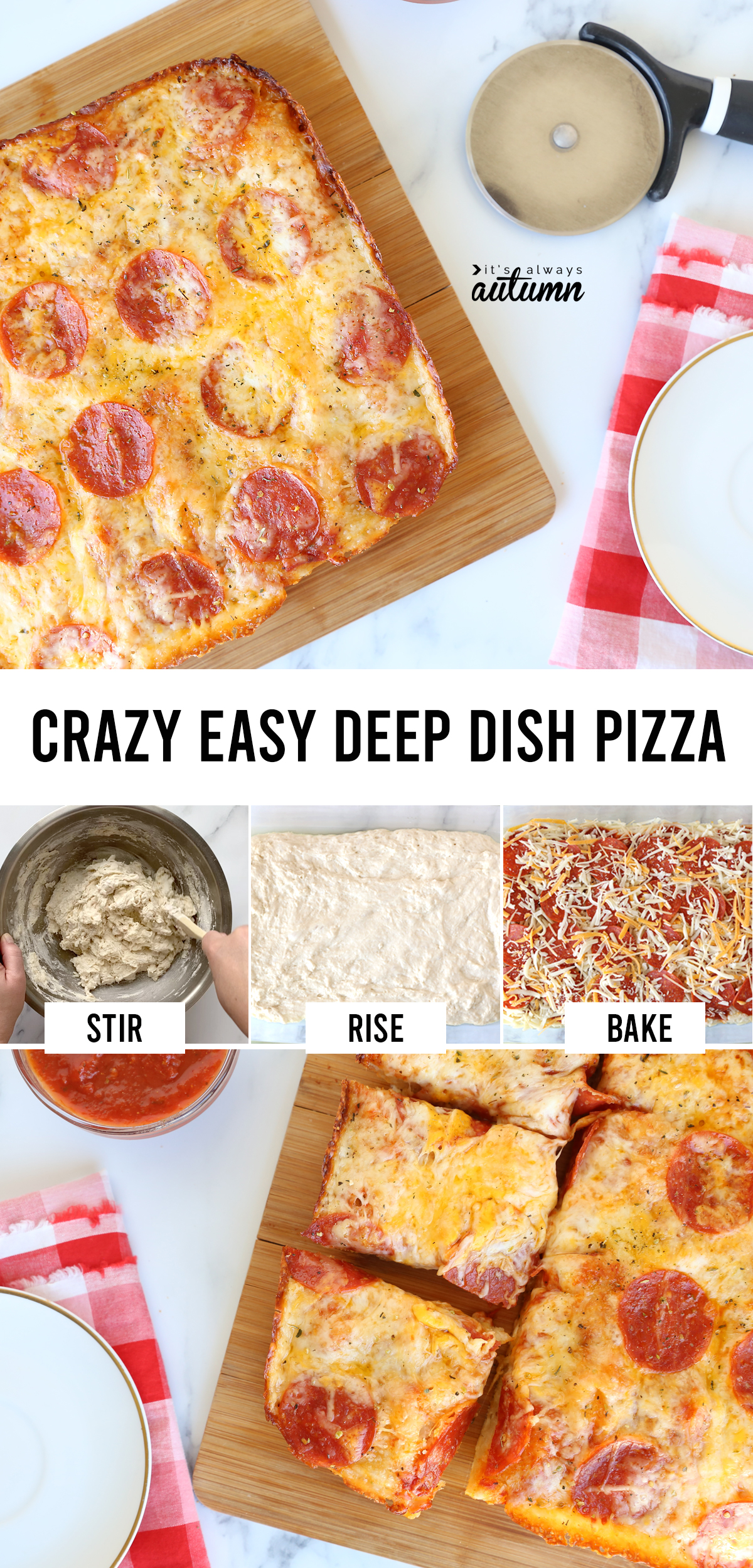 This crazy easy deep dish pizza has a gorgeous this crust that's made with just 4 ingredients!