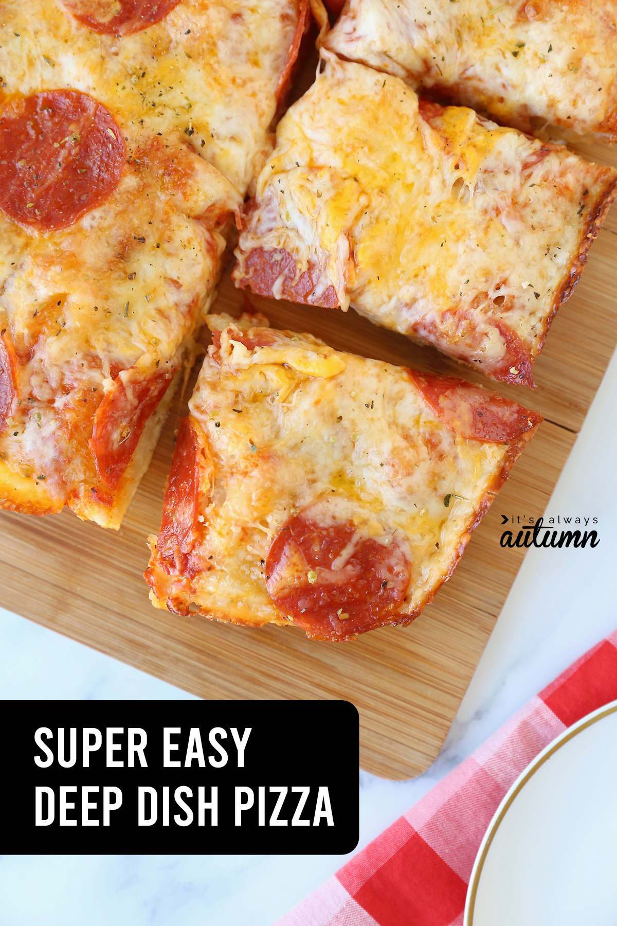 This crazy easy deep dish pizza has a gorgeous this crust that's made with just 4 ingredients!