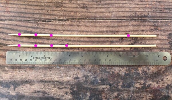 Mark where to glue and cut on wooden skewers