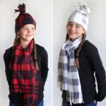 Girls wearing DIY fleece hat and matching scarf