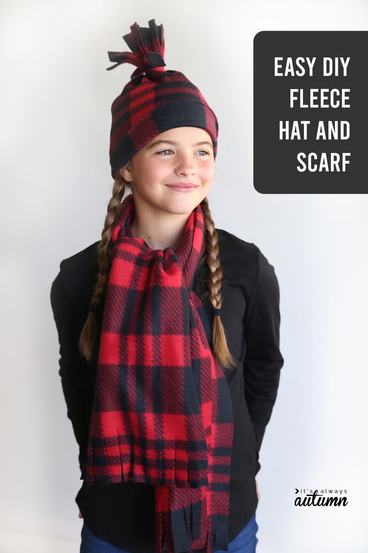 You can make this adorable fleece hat and scarf set in under 20 minutes!