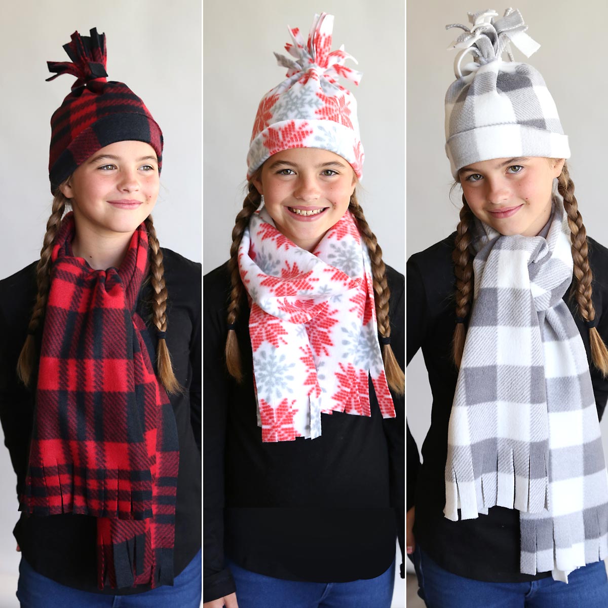 Easy DIY fleece hat and scarf sets