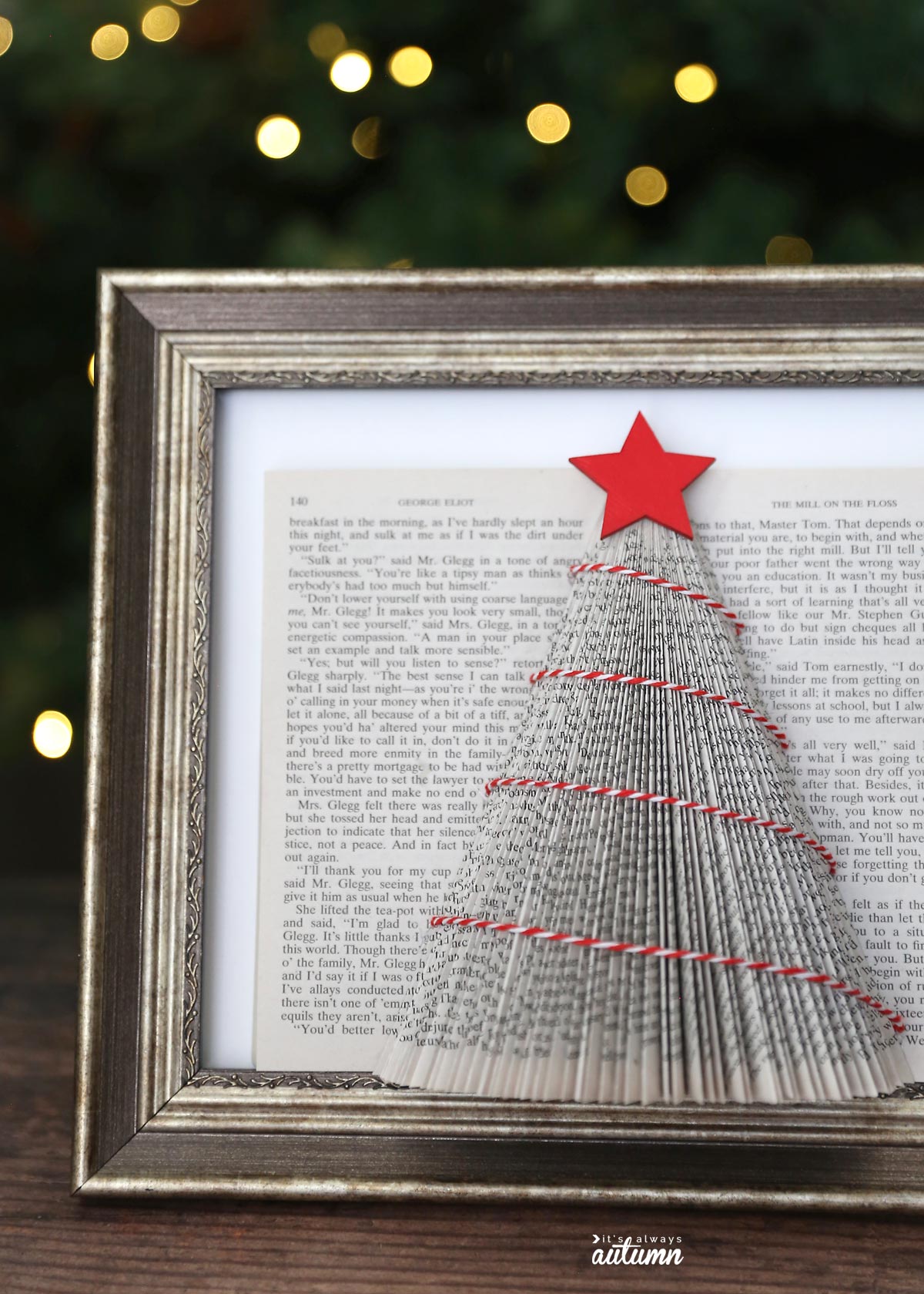 Closeup of folded book Christmas tree