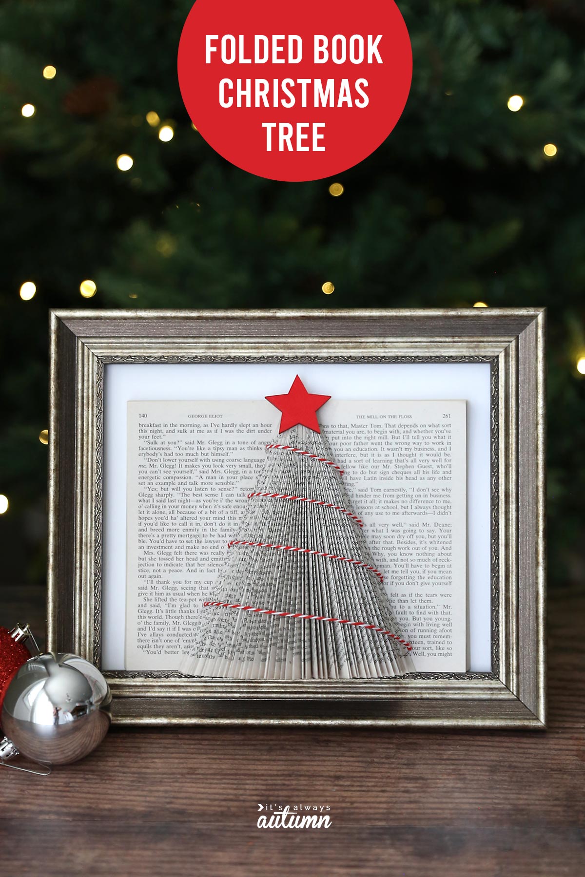 Christmas tree made from pages of a book. Easy Christmas craft.