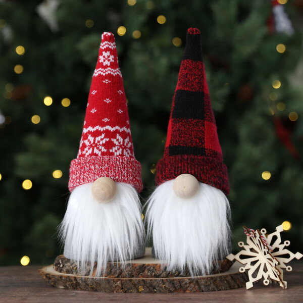 Two gnomes made from patterned Christmas socks