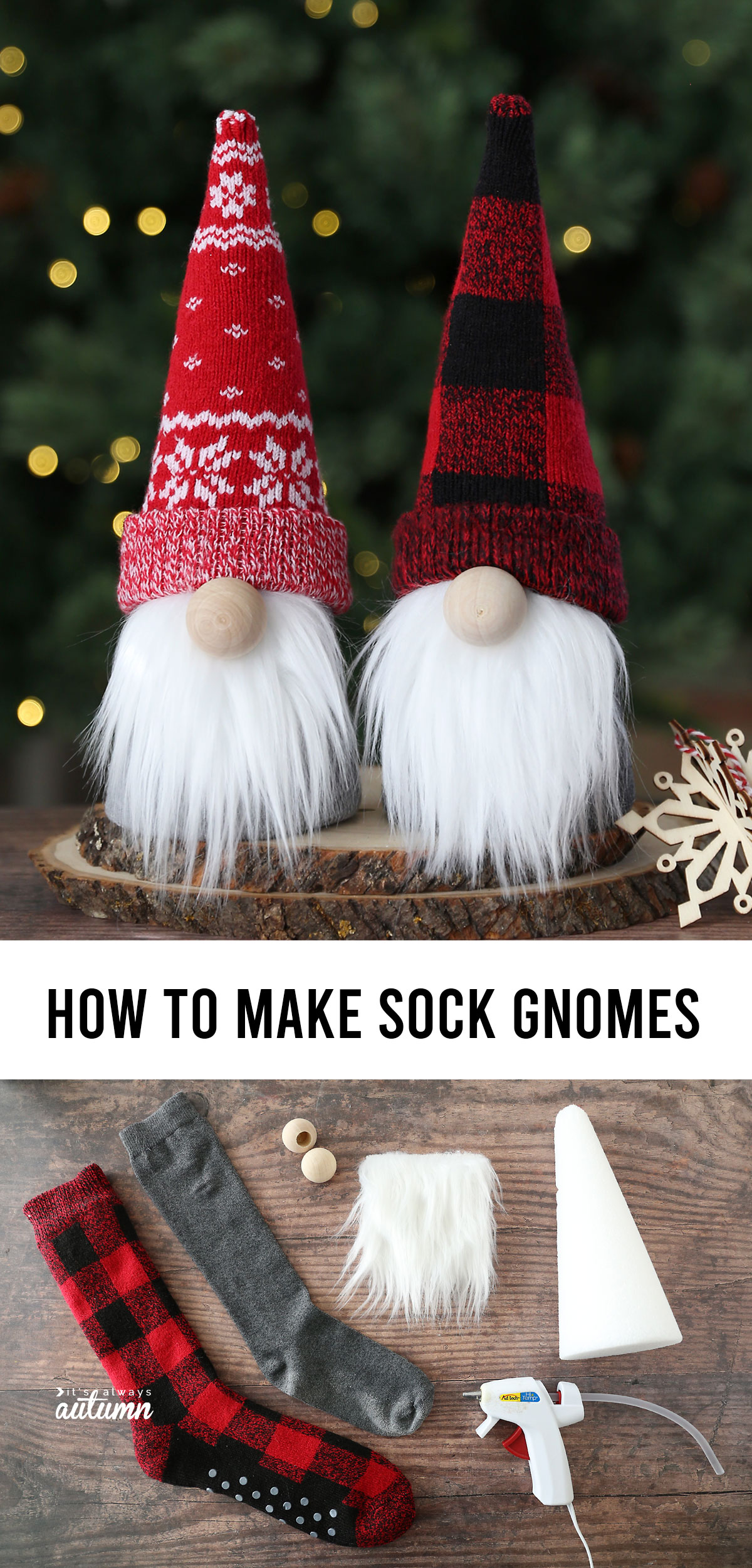 Learn how to make adorable sock gnomes for Christmas or any other holiday!