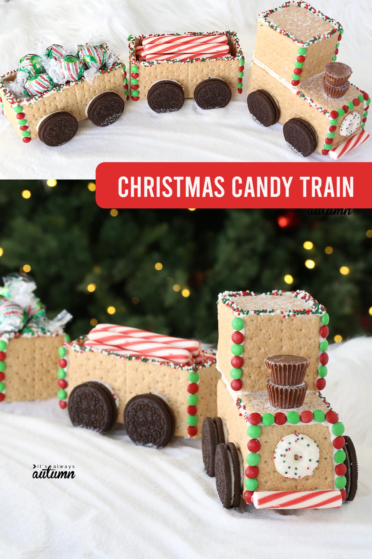 Christmas train made from graham crackers