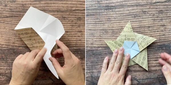 Hands folding pentagon into star