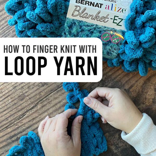 Hands knitting with turquoise loop yarn