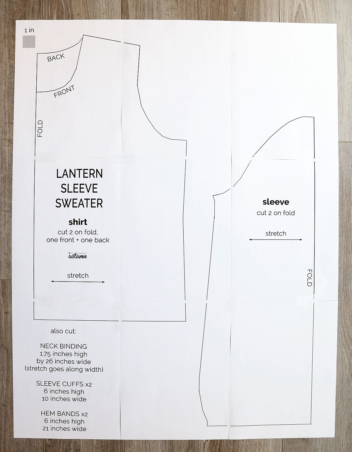 Lantern Sleeve Sweater sewing pattern printed out