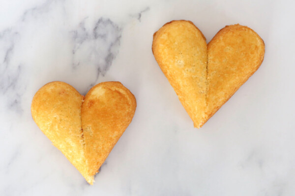Cut pieces of Twinkie put together to form heart shape