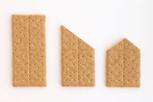 Full graham cracker, graham cracker cut diagonally across the top, graham cracker cut again