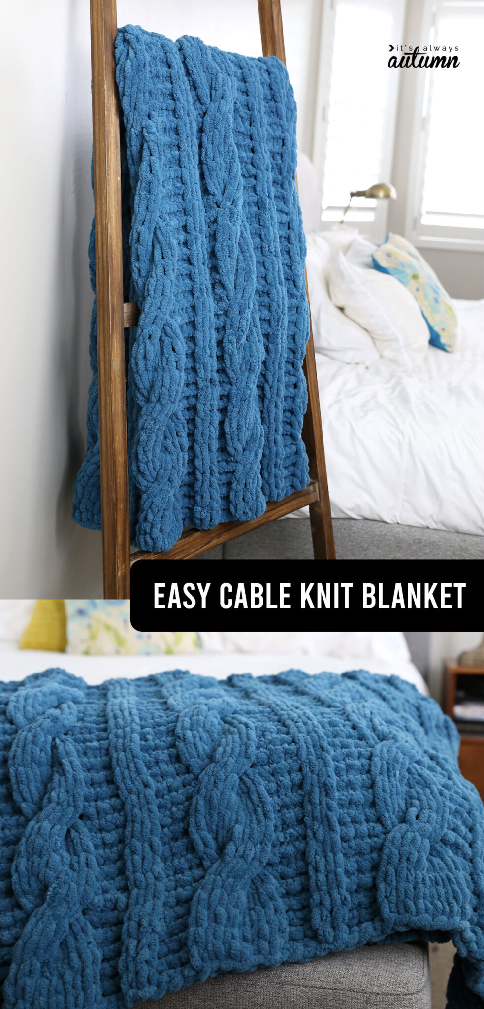 CHUNKY Cable Knit Blanket with Loop Yarn - It's Always Autumn
