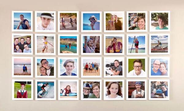 Collage of square family photos framed in white