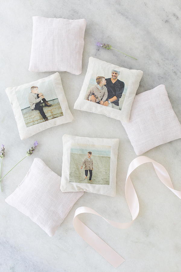 Fabric sachets that have photos printed on them