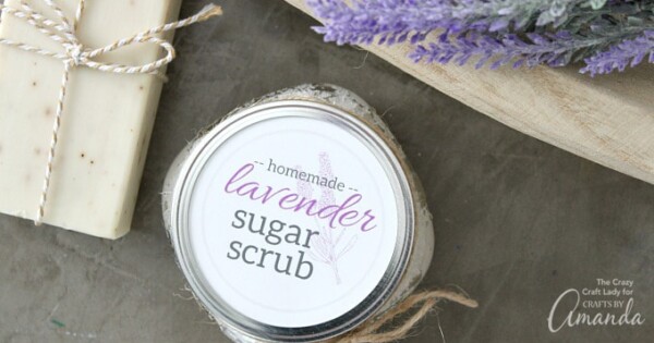 Lavender sugar scrub in a small jar