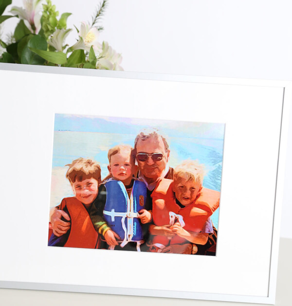 Illustrated photo of a grandpa and three little boys