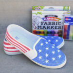 DIY American flag shoes with fabric markers and star stickers