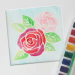 Floral watercolor resist painting with watercolor paints
