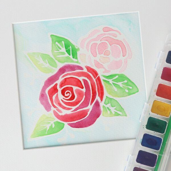 Floral watercolor resist painting with watercolor paints