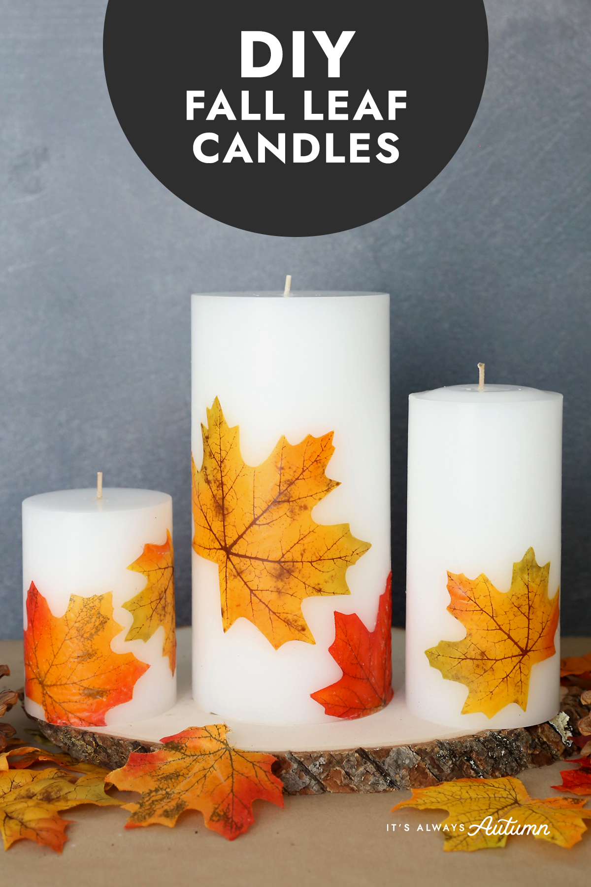 DIY Fall Leaf Candles - It's Always Autumn