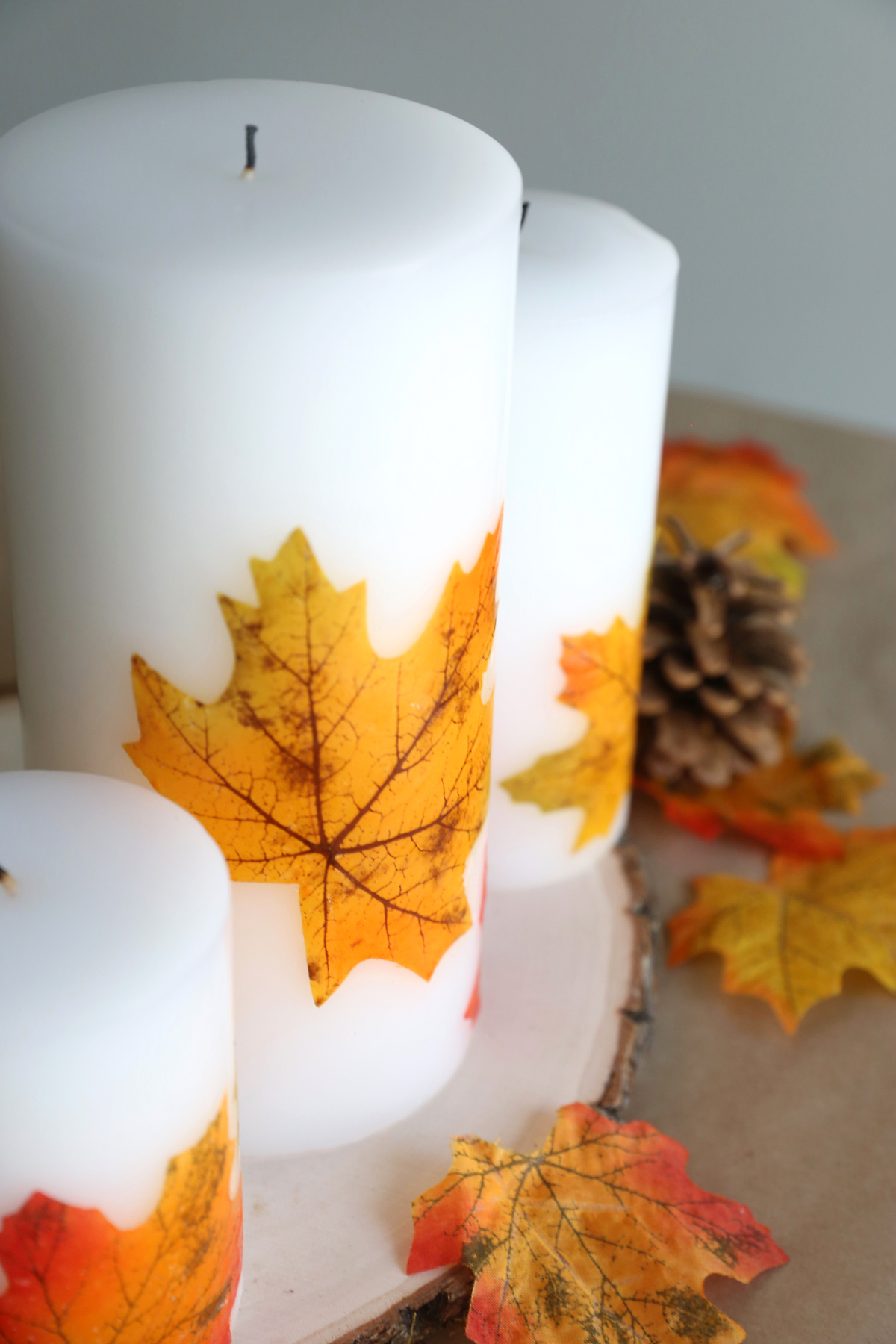 Fall DIY Decor- Easy Leaf Candle - StoneGable