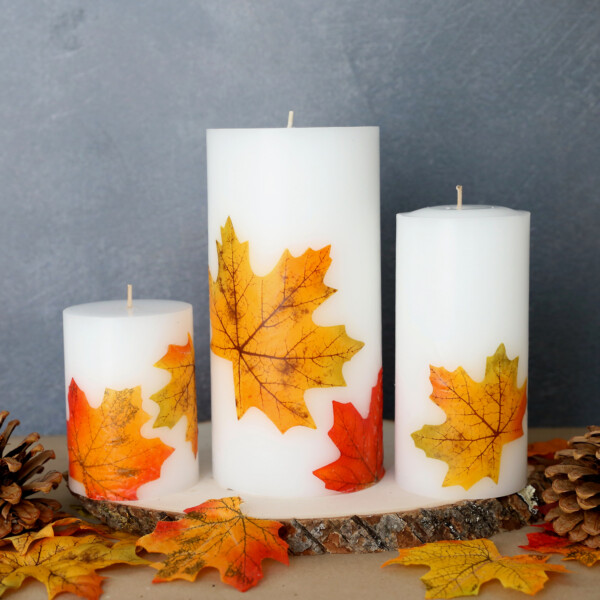 Fall leaf candles; faux fall leaves
