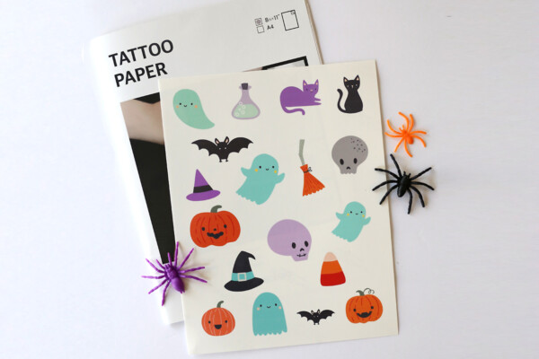 Tattoo paper that's been printed with halloween characters