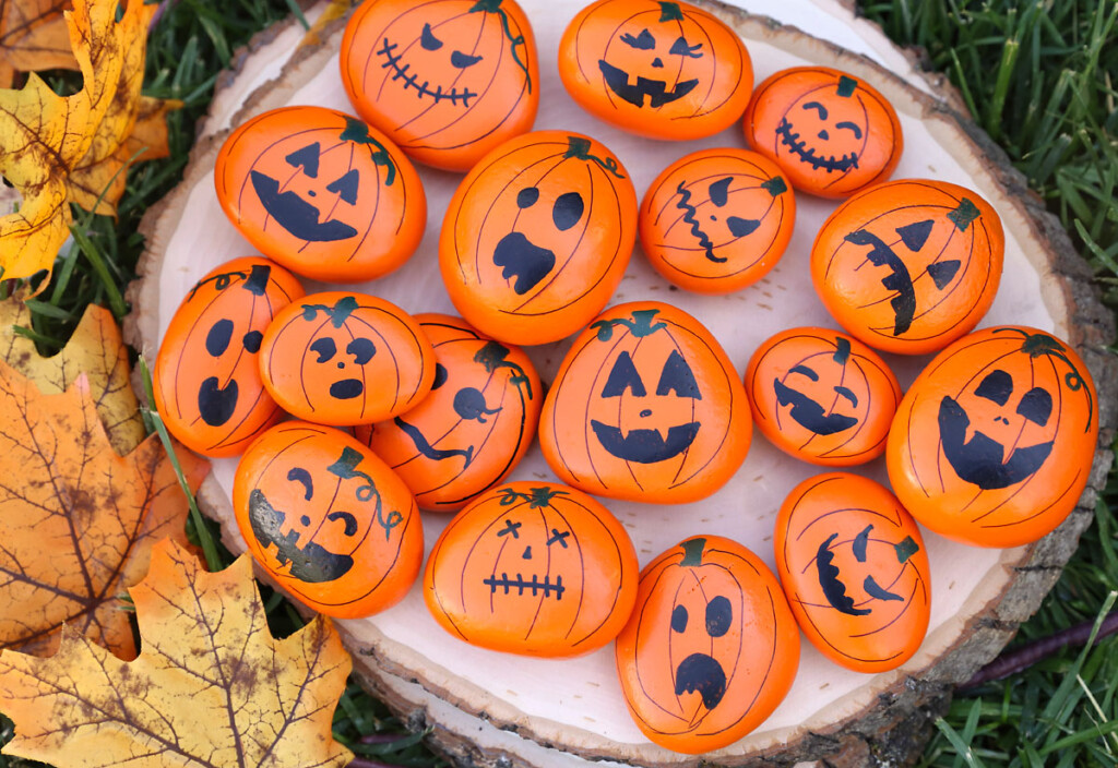 Painted rock pumpkins