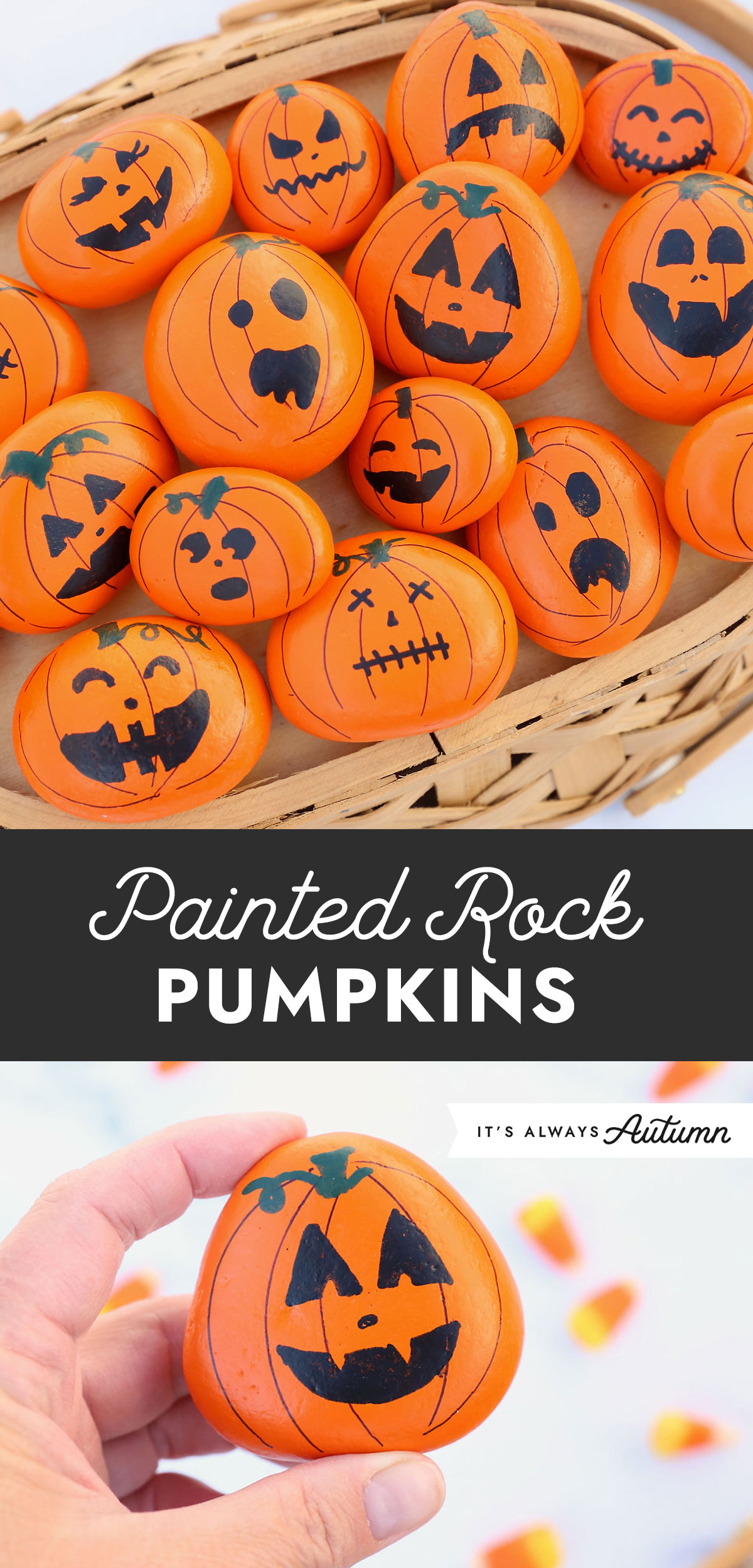 Painted rock pumpkins