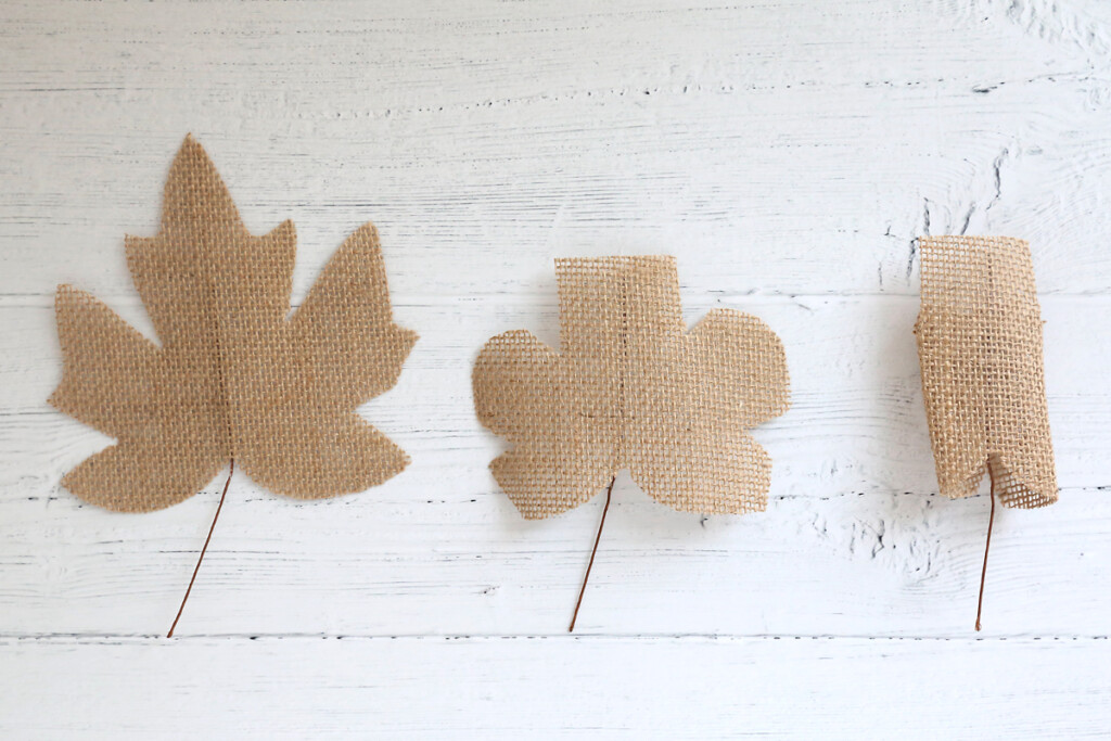Burlap leaves trimmed and folded to look like a stem